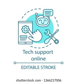 Tech support online concept icon. Virtual client care. Online help and advice. Application settings tools. Chatbot idea thin line illustration. Vector isolated outline drawing. Editable stroke