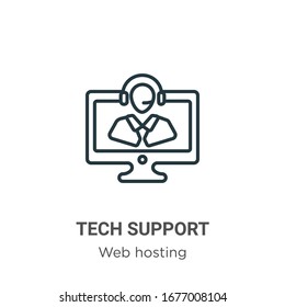 Tech Support Outline Vector Icon. Thin Line Black Tech Support Icon, Flat Vector Simple Element Illustration From Editable Web Hosting Concept Isolated Stroke On White Background