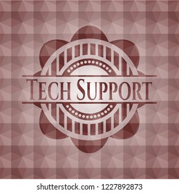 Tech Support red emblem or badge with abstract geometric pattern background. Seamless.