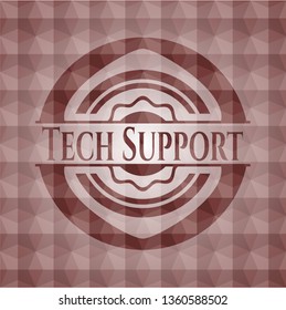 Tech Support red emblem or badge with abstract geometric pattern background. Seamless.