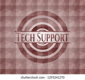 Tech Support red emblem with geometric pattern background. Seamless.