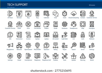 Tech Support Technology Help Service Problem Solution Icon Set