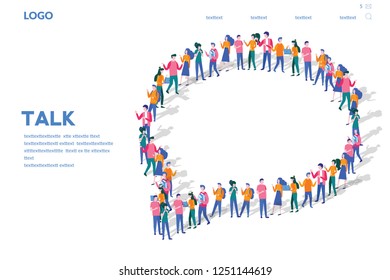 Tech Talk,  Businessmen Discuss Social Network, Dialogue Speech Bubbles, News, Social Networks, Chat, Communication Concept. Vector Illustration