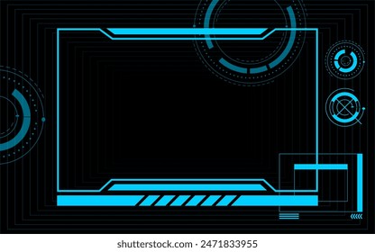 Tech technology futuristic digital circuit HUD neon blue abstract frame template background design and illustration