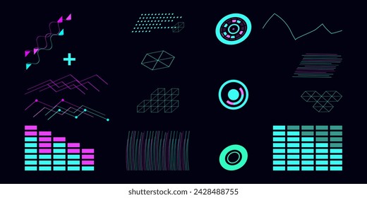 Tech template in cyberpunk style geometric shape. Design social networks mobile application banners poster postcard presentation and advertisement. Vector illustration.