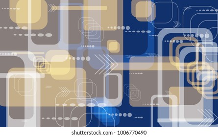 Tech Texture. Colorful Horizontal Technology Background with Frames, Squares, Dots, Arrows and Lines. Modern Abstract Texture for Web, Applications, Wallpaper. Vintage Digital Texture. Vector.