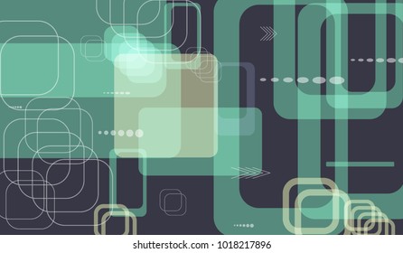 Tech Texture. Colorful Horizontal Technology Background with Frames, Squares, Dots, Arrows and Lines. Modern Abstract Texture for Web, Wallpaper, Applications. Retro Digital Texture. Vector.