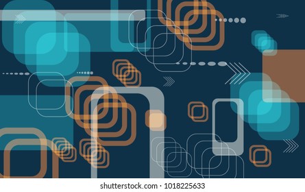 Tech Texture. Colorful Horizontal Technology Background with Frames, Squares, Dots, Arrows and Lines. Modern Abstract Texture for Web, Wallpaper, Applications. Fantastic Digital Texture. Vector.