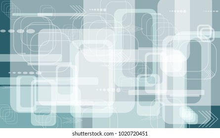 Tech Texture. Colorful Horizontal Technology Background with Frames, Squares, Dots, Arrows and Lines. Modern Abstract Texture for Wallpaper, Applications, Web. Trendy Digital Texture. Vector.