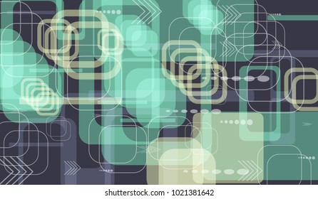 Tech Texture. Colorful Horizontal Technology Background with Frames, Squares, Dots, Arrows and Lines. Modern Abstract Texture for Web, Applications, Wallpaper. Fantastic Digital Texture. Vector.