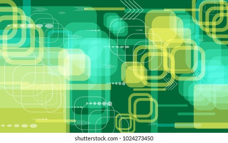 Tech Texture. Colorful Horizontal Technology Background with Frames, Squares, Dots, Arrows and Lines. Modern Abstract Texture for Web, Wallpaper, Applications. Vintage Digital Texture. Vector.
