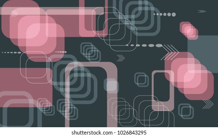 Tech Texture. Colorful Horizontal Technology Background with Frames, Squares, Dots, Arrows and Lines. Modern Abstract Texture for Web, Applications, Wallpaper. Modern Digital Texture. Vector.