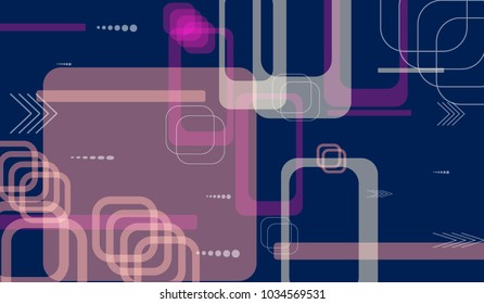 Tech Texture. Colorful Horizontal Technology Background with Frames, Squares, Dots, Arrows and Lines. Modern Abstract Texture for Web, Applications, Wallpaper. Futuristic Digital Texture. Vector.