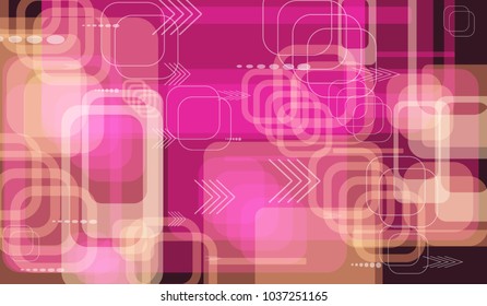 Tech Texture. Colorful Horizontal Technology Background with Frames, Squares, Dots, Arrows and Lines. Modern Abstract Texture for Wallpaper, Web, Applications. Vintage Digital Texture. Vector.