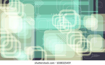 Tech Texture. Colorful Horizontal Technology Background with Frames, Squares, Dots, Arrows and Lines. Modern Abstract Texture for Web, Wallpaper, Applications. Vintage Digital Texture. Vector.