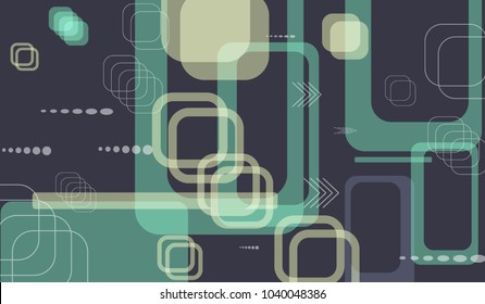 Tech Texture. Colorful Horizontal Technology Background with Frames, Squares, Dots, Arrows and Lines. Modern Abstract Texture for Web, Wallpaper, Applications. Retro Digital Texture. Vector.