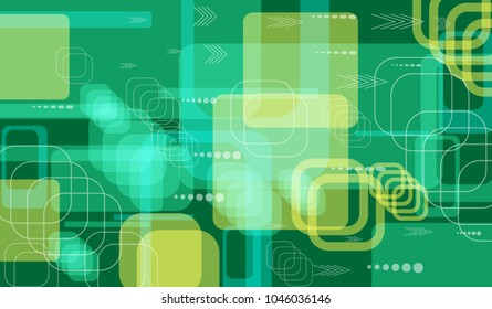 Tech Texture. Colorful Horizontal Technology Background with Frames, Squares, Dots, Arrows and Lines. Modern Abstract Texture for Wallpaper, Applications, Web. Retro Digital Texture. Vector.