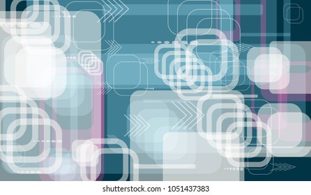 Tech Texture. Colorful Horizontal Technology Background with Frames, Squares, Dots, Arrows and Lines. Modern Abstract Texture for Web, Wallpaper, Applications. Trendy Digital Texture. Vector.