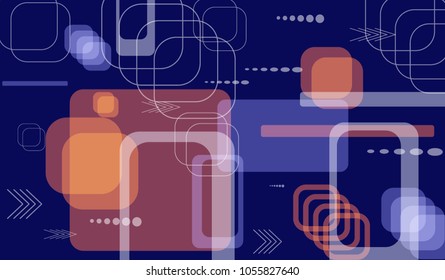 Tech Texture. Colorful Horizontal Technology Background with Frames, Squares, Dots, Arrows and Lines. Modern Abstract Texture for Web, Applications, Wallpaper. Vintage Digital Texture. Vector.