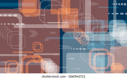 Tech Texture. Colorful Horizontal Technology Background with Frames, Squares, Dots, Arrows and Lines. Modern Abstract Texture for Wallpaper, Web, Applications. Futuristic Digital Texture. Vector.