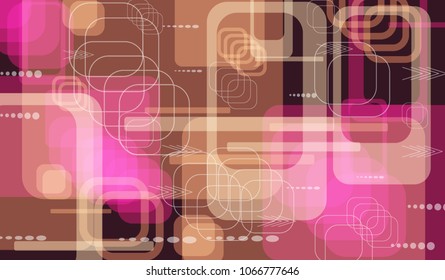 Tech Texture. Colorful Horizontal Technology Background with Frames, Squares, Dots, Arrows and Lines. Modern Abstract Texture for Wallpaper, Web, Applications. Modern Digital Texture. Vector.