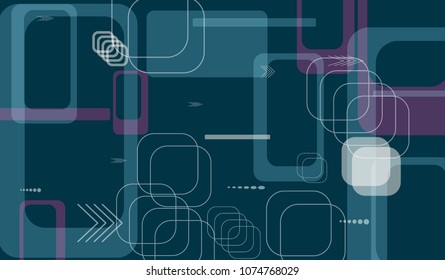 Tech Texture. Colorful Horizontal Technology Background with Frames, Squares, Dots, Arrows and Lines. Modern Abstract Texture for Web, Applications, Wallpaper. Futuristic Digital Texture. Vector.