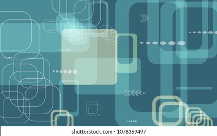 Tech Texture. Colorful Horizontal Technology Background with Frames, Squares, Dots, Arrows and Lines. Modern Abstract Texture for Wallpaper, Applications, Web. Trendy Digital Texture. Vector.