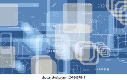 Tech Texture. Colorful Horizontal Technology Background with Frames, Squares, Dots, Arrows and Lines. Modern Abstract Texture for Web, Wallpaper, Applications. Retro Digital Texture. Vector.