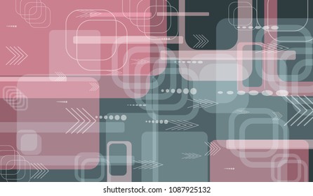 Tech Texture. Colorful Horizontal Technology Background with Frames, Squares, Dots, Arrows and Lines. Modern Abstract Texture for Wallpaper, Web, Applications. Fantastic Digital Texture. Vector.