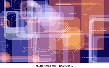 Tech Texture. Colorful Horizontal Technology Background with Frames, Squares, Dots, Arrows and Lines. Modern Abstract Texture for Wallpaper, Applications, Web. Fantastic Digital Texture. Vector.