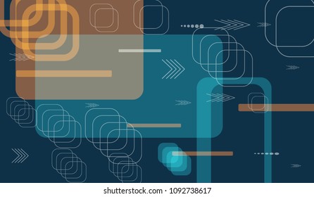 Tech Texture. Colorful Horizontal Technology Background with Frames, Squares, Dots, Arrows and Lines. Modern Abstract Texture for Web, Applications, Wallpaper. Retro Digital Texture. Vector.