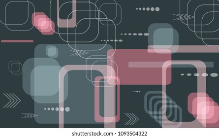 Tech Texture. Colorful Horizontal Technology Background with Frames, Squares, Dots, Arrows and Lines. Modern Abstract Texture for Web, Applications, Wallpaper. Retro Digital Texture. Vector.