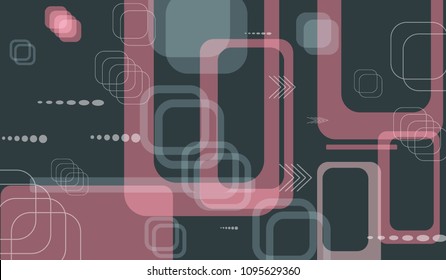 Tech Texture. Colorful Horizontal Technology Background with Frames, Squares, Dots, Arrows and Lines. Modern Abstract Texture for Web, Applications, Wallpaper. Vintage Digital Texture. Vector.