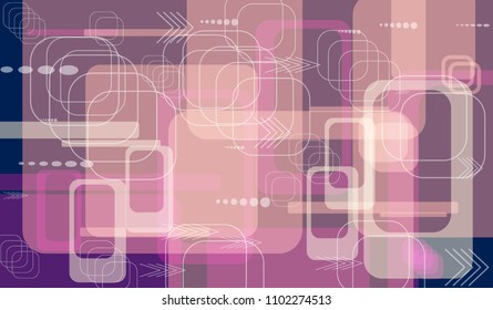 Tech Texture. Colorful Horizontal Technology Background with Frames, Squares, Dots, Arrows and Lines. Modern Abstract Texture for Web, Applications, Wallpaper. Trendy Digital Texture. Vector.