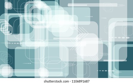 Tech Texture. Colorful Horizontal Technology Background with Frames, Squares, Dots, Arrows and Lines. Modern Abstract Texture for Wallpaper, Applications, Web. Fantastic Digital Texture. Vector.