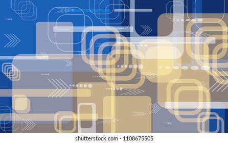 Tech Texture. Colorful Horizontal Technology Background with Frames, Squares, Dots, Arrows and Lines. Modern Abstract Texture for Web, Applications, Wallpaper. Retro Digital Texture. Vector.