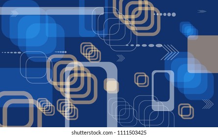 Tech Texture. Colorful Horizontal Technology Background with Frames, Squares, Dots, Arrows and Lines. Modern Abstract Texture for Wallpaper, Applications, Web. Retro Digital Texture. Vector.