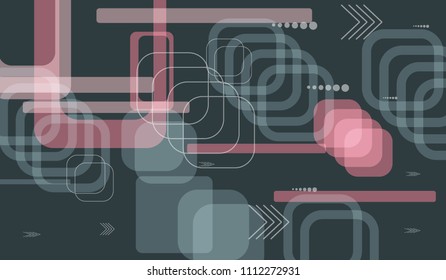 Tech Texture. Colorful Horizontal Technology Background with Frames, Squares, Dots, Arrows and Lines. Modern Abstract Texture for Web, Applications, Wallpaper. Trendy Digital Texture. Vector.