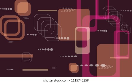 Tech Texture. Colorful Horizontal Technology Background with Frames, Squares, Dots, Arrows and Lines. Modern Abstract Texture for Wallpaper, Applications, Web. Retro Digital Texture. Vector.