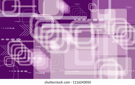 Tech Texture. Colorful Horizontal Technology Background with Frames, Squares, Dots, Arrows and Lines. Modern Abstract Texture for Wallpaper, Applications, Web. Retro Digital Texture. Vector.
