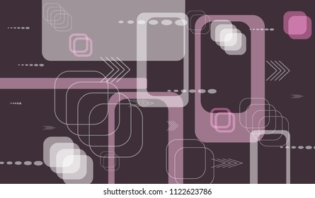 Tech Texture. Colorful Horizontal Technology Background with Frames, Squares, Dots, Arrows and Lines. Modern Abstract Texture for Wallpaper, Web, Applications. Vintage Digital Texture. Vector.