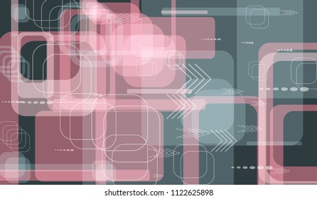 Tech Texture. Colorful Horizontal Technology Background with Frames, Squares, Dots, Arrows and Lines. Modern Abstract Texture for Wallpaper, Web, Applications. Trendy Digital Texture. Vector.