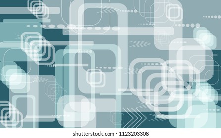 Tech Texture. Colorful Horizontal Technology Background with Frames, Squares, Dots, Arrows and Lines. Modern Abstract Texture for Web, Applications, Wallpaper. Fantastic Digital Texture. Vector.