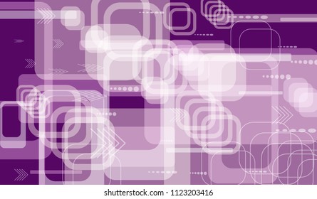Tech Texture. Colorful Horizontal Technology Background with Frames, Squares, Dots, Arrows and Lines. Modern Abstract Texture for Wallpaper, Web, Applications. Retro Digital Texture. Vector.