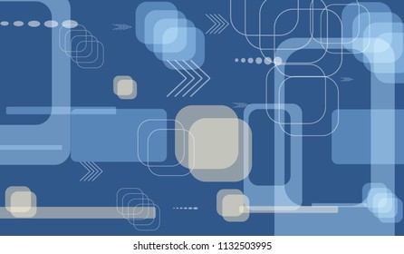 Tech Texture. Colorful Horizontal Technology Background with Frames, Squares, Dots, Arrows and Lines. Modern Abstract Texture for Web, Applications, Wallpaper. Trendy Digital Texture. Vector.
