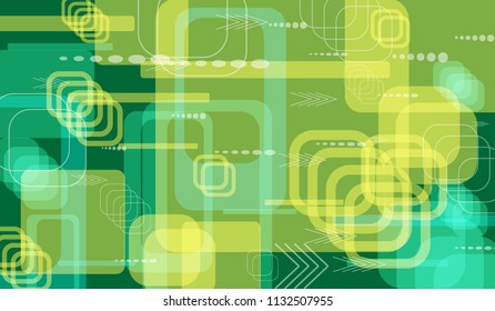 Tech Texture. Colorful Horizontal Technology Background with Frames, Squares, Dots, Arrows and Lines. Modern Abstract Texture for Web, Wallpaper, Applications. Fantastic Digital Texture. Vector.