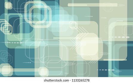 Tech Texture. Colorful Horizontal Technology Background with Frames, Squares, Dots, Arrows and Lines. Modern Abstract Texture for Wallpaper, Web, Applications. Vintage Digital Texture. Vector.