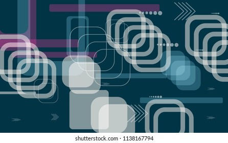 Tech Texture. Colorful Horizontal Technology Background with Frames, Squares, Dots, Arrows and Lines. Modern Abstract Texture for Web, Wallpaper, Applications. Futuristic Digital Texture. Vector.