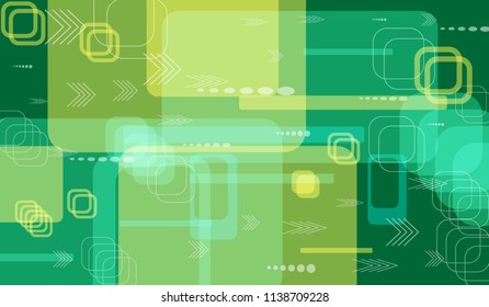 Tech Texture. Colorful Horizontal Technology Background with Frames, Squares, Dots, Arrows and Lines. Modern Abstract Texture for Web, Wallpaper, Applications. Trendy Digital Texture. Vector.