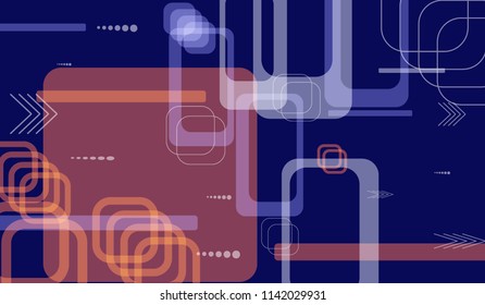 Tech Texture. Colorful Horizontal Technology Background with Frames, Squares, Dots, Arrows and Lines. Modern Abstract Texture for Wallpaper, Applications, Web. Trendy Digital Texture. Vector.